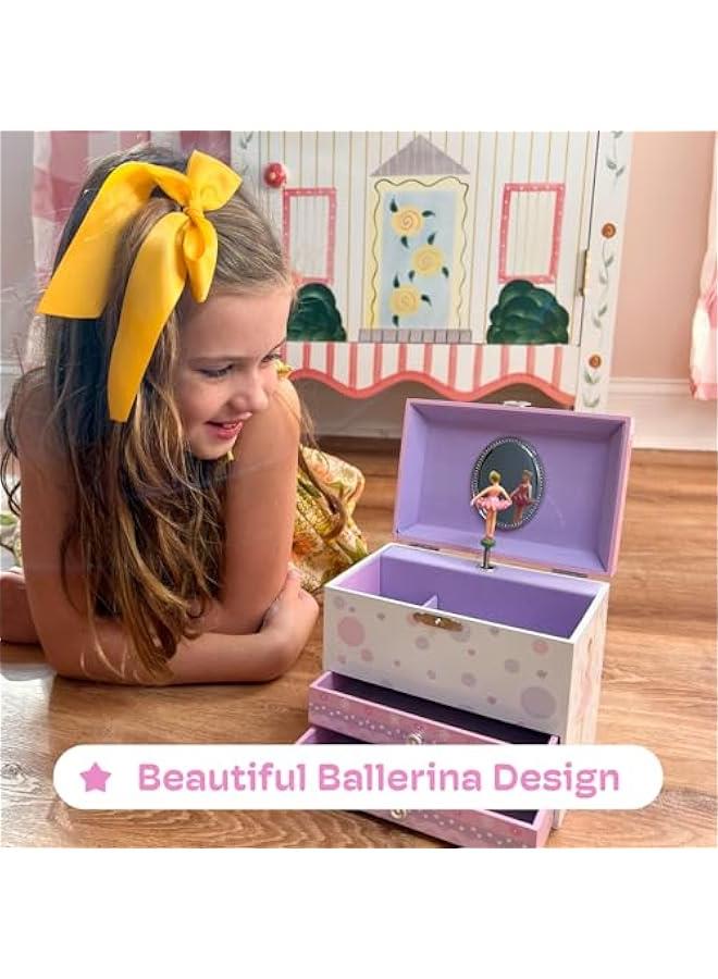 Arabest Jewelry Box for Girls with Ballerina and Music Box - Dual Drawers and Spacious Storage - Swan Lake Tune - White and Purple Jewelry Keepsake Chest - 6 x 6.75 x 5.25 Inches - Image 5
