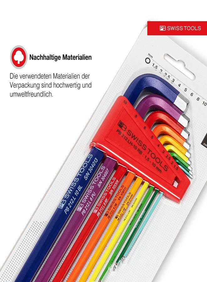 بي بي سويس تولز طقم مفاتيح سداسية قوس قزح من PB SWISS TOOLS، رقم الموديل PB 212.LH-10 RB CN | صناعة سويسرية 100% | طقم مفاتيح ألين من 9 قطع، مُرمَّز بالألوان حسب المقاس من 1.5 إلى 10 مم، بطرف كروي - Image 5
