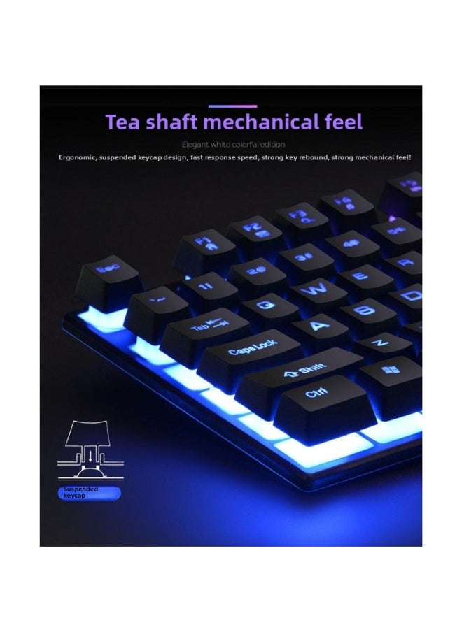 Generic - Wired Keyboard Mouse Suit USB Real Mechanical Feel Backlit Gaming Computer Desktop Notebook Suspension Key Cap-Color:Fifth Generation Black Luminous Keyboard + 6d Black Mouse With Pad - Image 1
