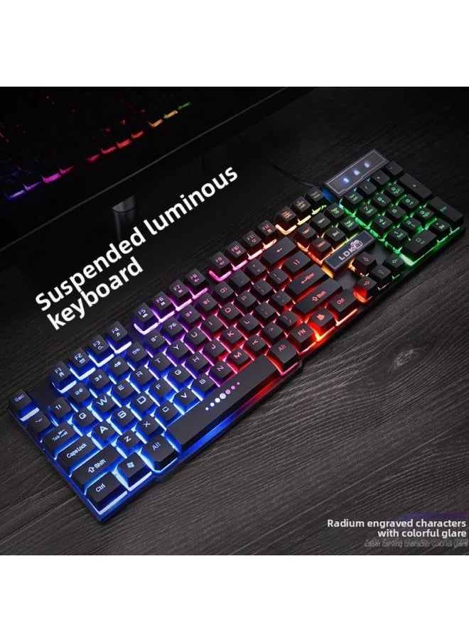 Generic - Wired Keyboard Mouse Suit USB Real Mechanical Feel Backlit Gaming Computer Desktop Notebook Suspension Key Cap-Color:Fifth Generation Black Luminous Keyboard + 6d Black Mouse With Pad - Image 1