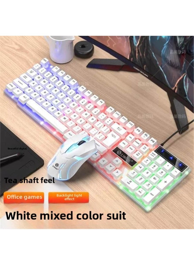 Generic - Wired Keyboard Mouse Suit USB Real Mechanical Feel Backlit Gaming Computer Desktop Notebook Suspension Key Cap-Color:Fifth Generation Black Luminous Keyboard + 6d Black Mouse With Pad - Image 1
