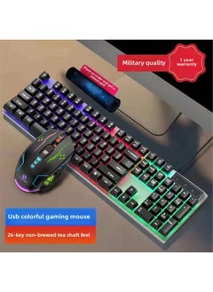 Wired Keyboard Mouse Suit USB Real Mechanical Feel Backlit Gaming Computer Desktop Notebook Suspension Key Cap-Color:Fifth Generation Black Luminous Keyboard + 6d Black Mouse With Pad