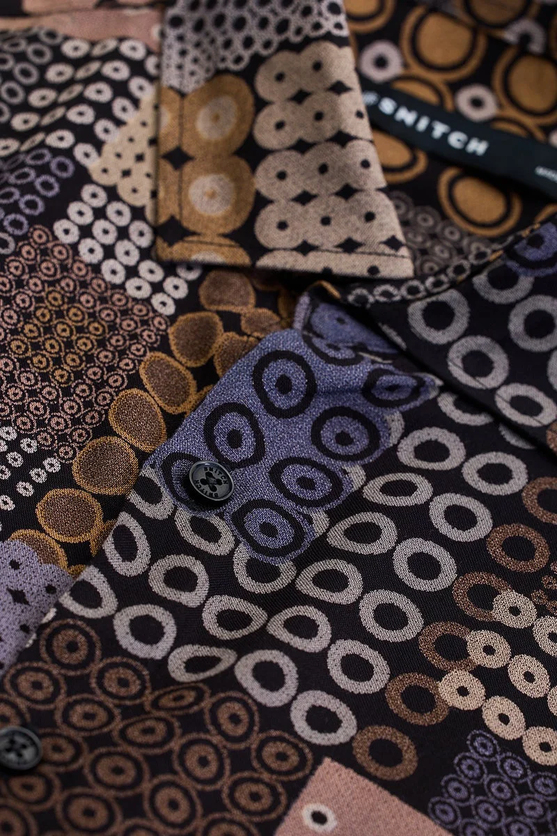 SNITCH Black Abstract Slim Fit Shirt