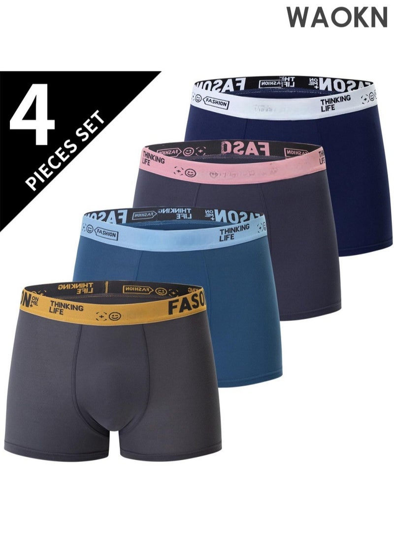 WAOKN 4 Pack Men's Fashion Sort Boxer Briefs & Trunks,Breathable Stretch Cotton Moisture-Wicking Underwear,Modern Fit Low Rise Comfortable Fashion Anti-Chafing Stretch Cotton, Stretch Cotton Moisture-Wicking Athletic Underwear - Image 3