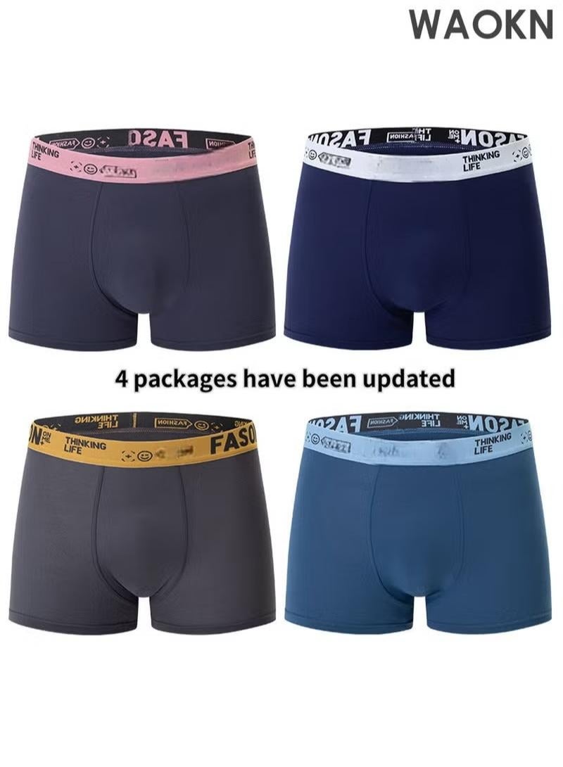 WAOKN 4 Pack Men's Fashion Sort Boxer Briefs & Trunks,Breathable Stretch Cotton Moisture-Wicking Underwear,Modern Fit Low Rise Comfortable Fashion Anti-Chafing Stretch Cotton, Stretch Cotton Moisture-Wicking Athletic Underwear - Image 1