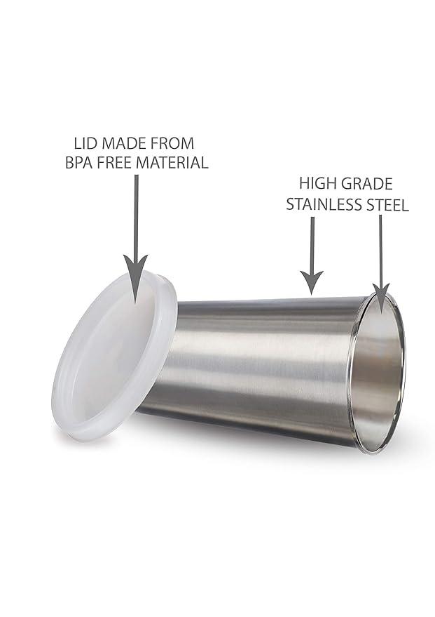 PARABRAHMA Stainless Steel Glass with Straw Plus Extra Travel Lid 1 Piece Silver 370 ml - Image 3