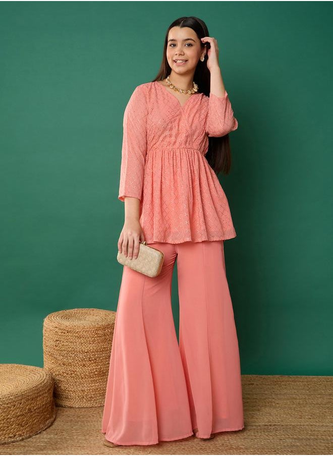 NOH.VOH Embellished Wrap Look Peplum Top and Palazzo Pants Set by Styli  - Image 1