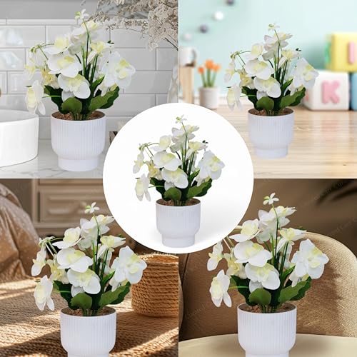 CURATED CART Flower Pot with Artificial Flowers - Orchid White Flower with White Vase | Ideal for Home Décor | Office Décor | Gifting | Size 25 x 15cm - Image 4