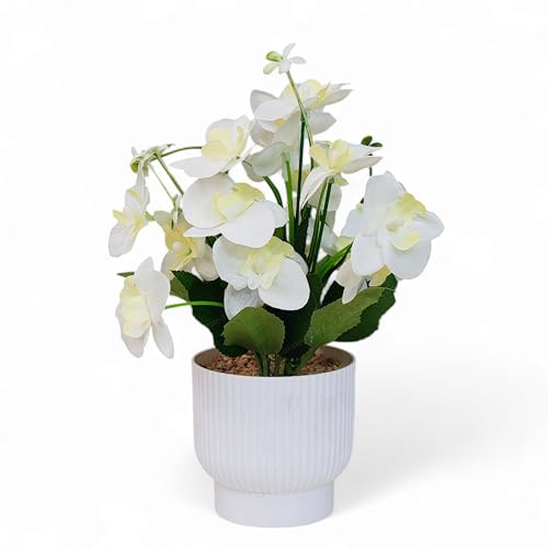 CURATED CART Flower Pot with Artificial Flowers - Orchid White Flower with White Vase | Ideal for Home Décor | Office Décor | Gifting | Size 25 x 15cm - Image 1