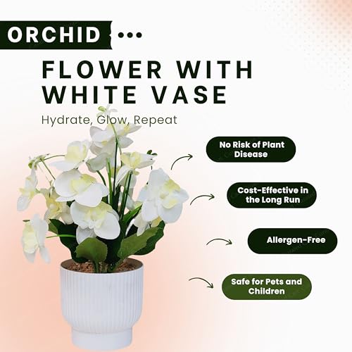 CURATED CART Flower Pot with Artificial Flowers - Orchid White Flower with White Vase | Ideal for Home Décor | Office Décor | Gifting | Size 25 x 15cm - Image 2