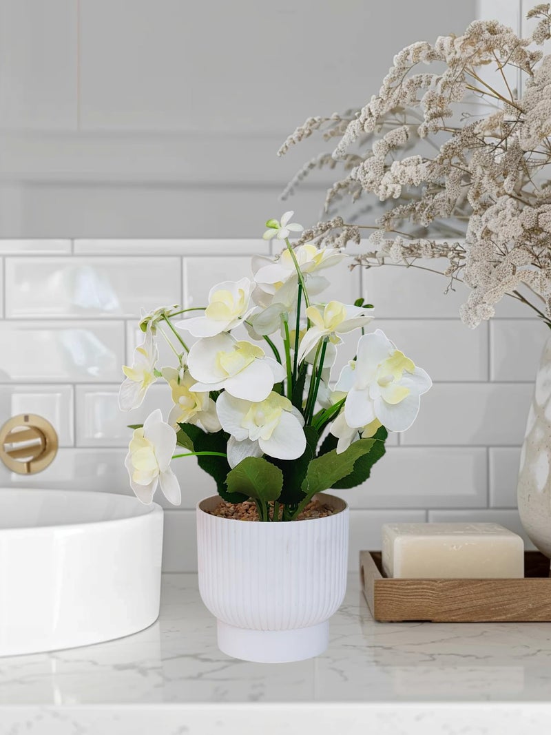 CURATED CART Flower Pot with Artificial Flowers - Orchid White Flower with White Vase | Ideal for Home Décor | Office Décor | Gifting | Size 25 x 15cm - Image 5
