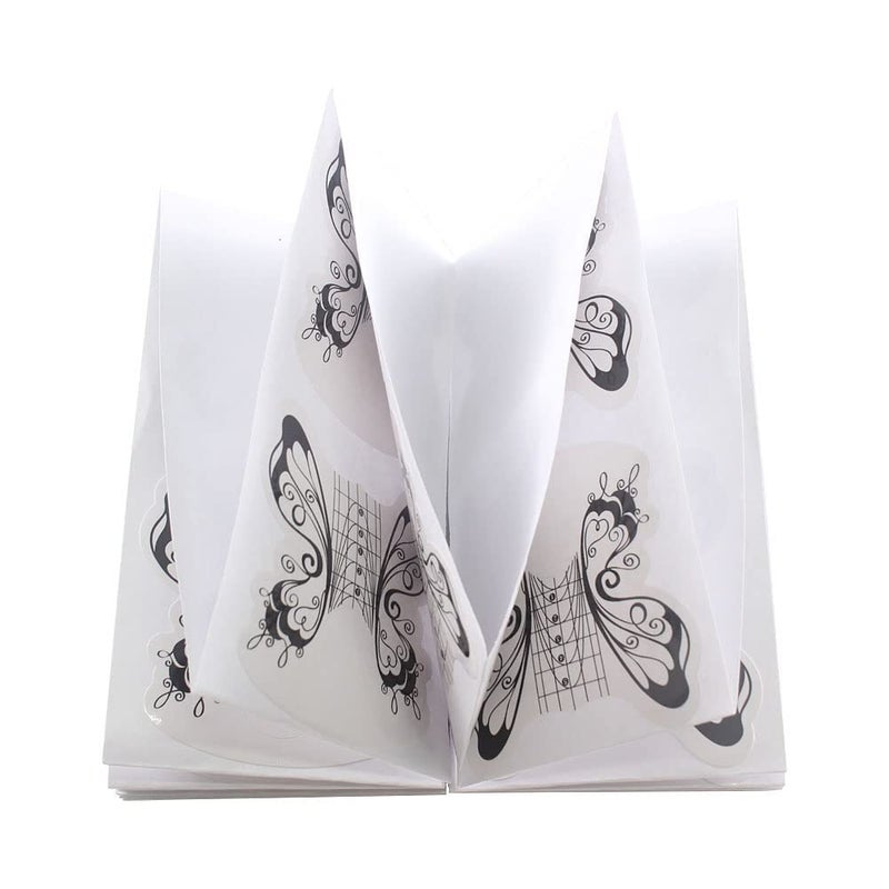 VNC 200 Pcs Nail Form Guide Acrylic Tip Extension Forms Black And White Color Sticker Rroll Manicure Tool for Acrylic UV Gel Nail Art Tips Butterfly Shape Long Nail Extension Bluider Forms - Image 3