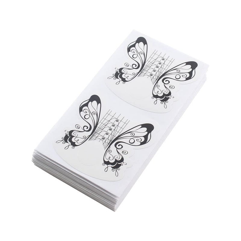 VNC 200 Pcs Nail Form Guide Acrylic Tip Extension Forms Black And White Color Sticker Rroll Manicure Tool for Acrylic UV Gel Nail Art Tips Butterfly Shape Long Nail Extension Bluider Forms - Image 1