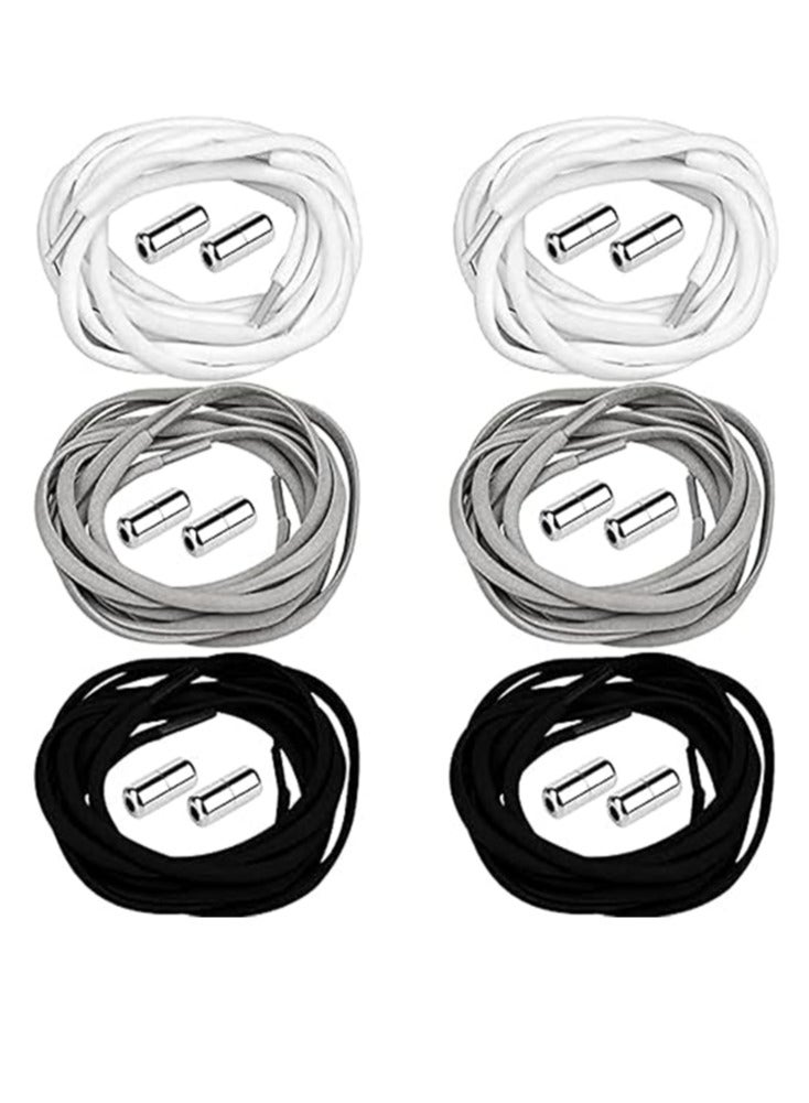 6 Pairs Shoe Laces No Tie Elastic Laces for All Shoes Universal Elastic Shoe Laces Tieless Running Shoelaces with Metal Buckles for Trainers Marathon Triathlon Runners Adults Kids 105CM - Image 1