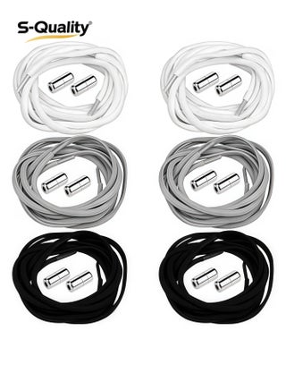 6 Pairs Shoe Laces No Tie Elastic Laces for All Shoes Universal Elastic Shoe Laces Tieless Running Shoelaces with Metal Buckles for Trainers Marathon Triathlon Runners Adults Kids 105CM