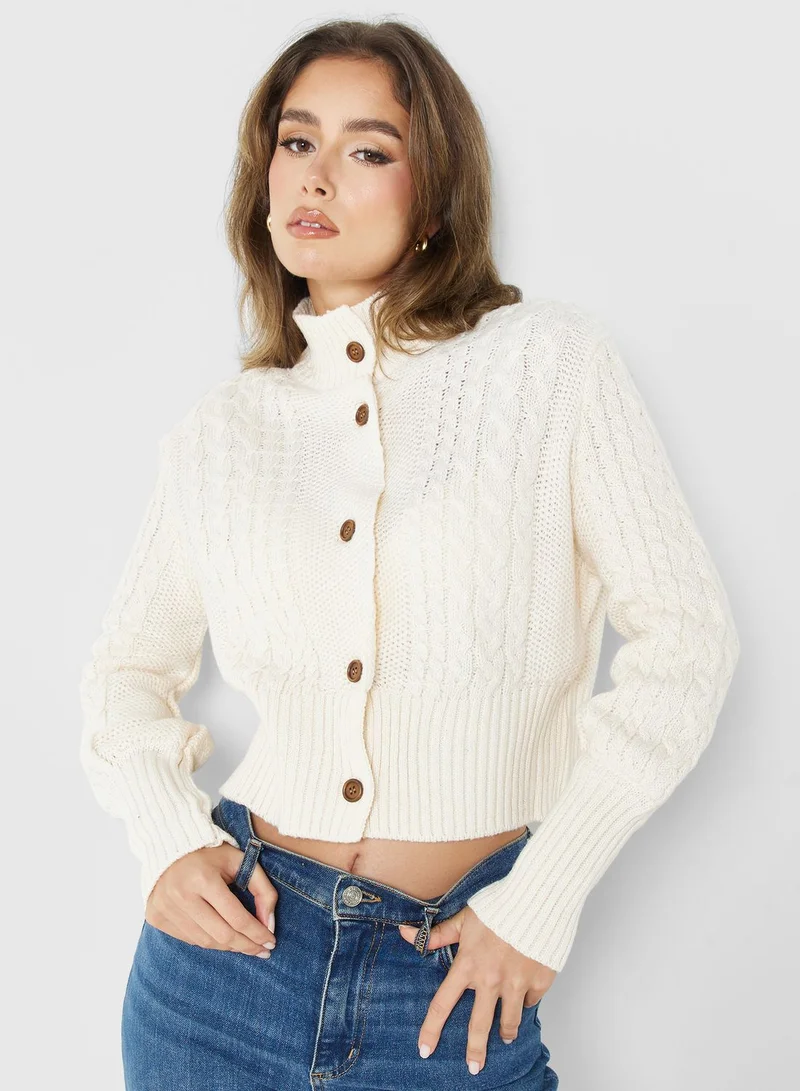 ELLA Puff Sleeve Buttoned Cardigan