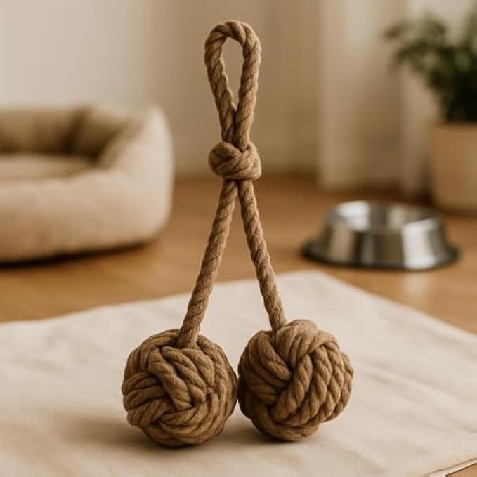 Fitto Pet Tug Rope Toy for Dogs - Chew & Tug Toy Cotton Rope, Interactive Pulling Toy Coffee Brown 35x13cm - Image 2