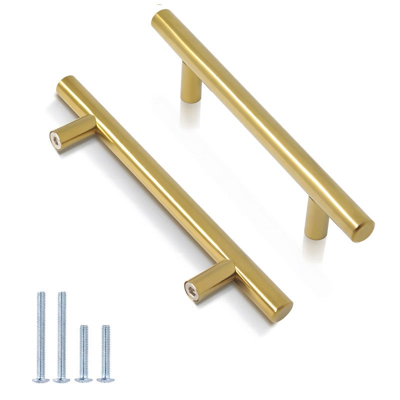 Golden Euro Bar Pulls: Hole Centers 160mm, Overall Length 224mm, Stainless Steel Construction - Easy 2-Step Installation, Sturdy Durable Build, Includes Dual-Length Screws for Kitchen Bathroom Bedroom - Image 1