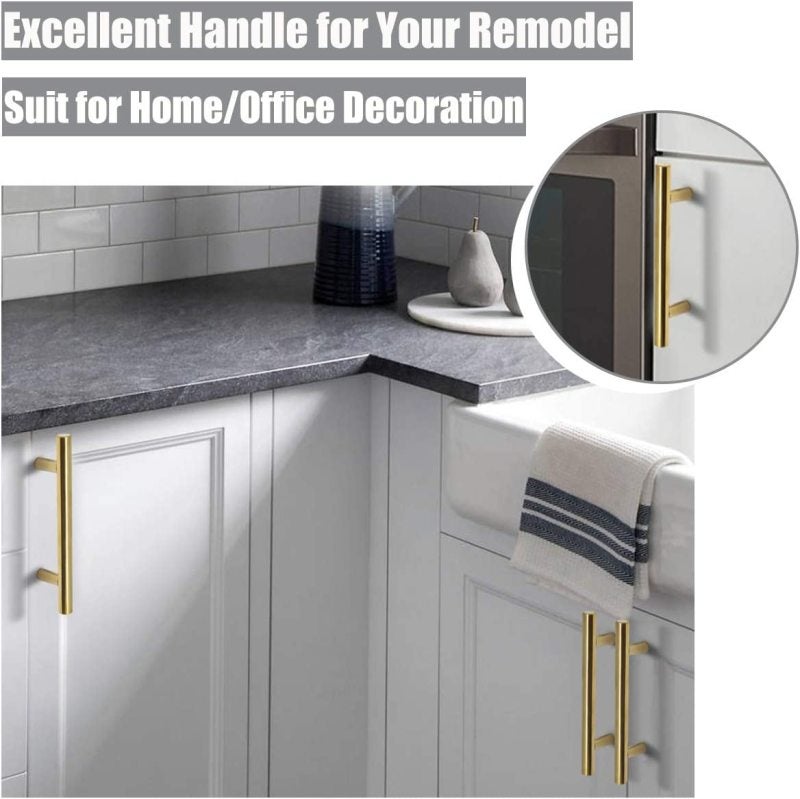Golden Euro Bar Pulls: Hole Centers 160mm, Overall Length 224mm, Stainless Steel Construction - Easy 2-Step Installation, Sturdy Durable Build, Includes Dual-Length Screws for Kitchen Bathroom Bedroom - Image 4