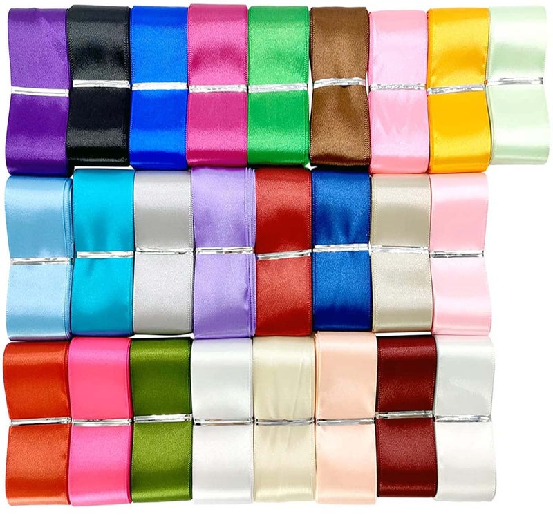 DIY Crafts 100 Yards, Design No # 3, 1-2"inch Satin Double Face Solid Polyester Ribbon 14-25 Colors Unsorted Bulk Lots for Gift Wrapping Party Decoration Arrang(Pack Of 100 Yards, Design No # 3) - Image 1