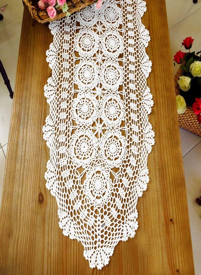 Hetao 16X35 100% Cotton Handmade Crochet lace Table Runners Oblong Tablecloth Doilies Doily,White - Image 5