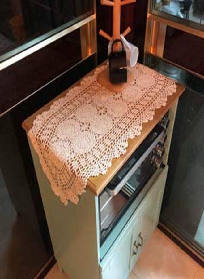 Hetao 16X35 100% Cotton Handmade Crochet lace Table Runners Oblong Tablecloth Doilies Doily,White - Image 3