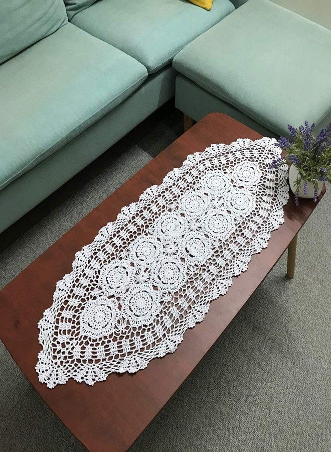 Hetao 16X35 100% Cotton Handmade Crochet lace Table Runners Oblong Tablecloth Doilies Doily,White - Image 1