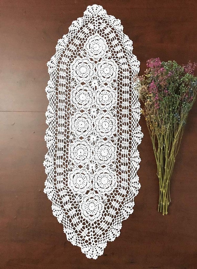 Hetao 16X35 100% Cotton Handmade Crochet lace Table Runners Oblong Tablecloth Doilies Doily,White - Image 2
