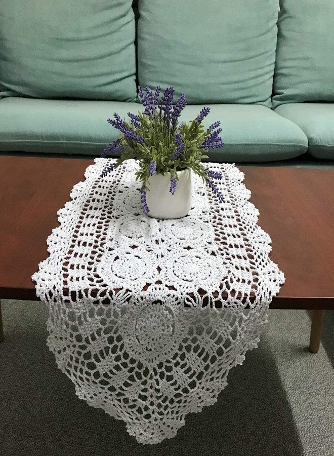 Hetao 16X35 100% Cotton Handmade Crochet lace Table Runners Oblong Tablecloth Doilies Doily,White - Image 4