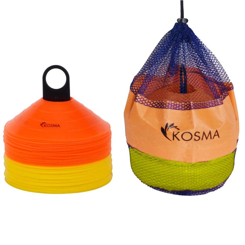 Kosma Kosma Pack of 50 Multi Sports Training Space Marker Cone Set with Carry Stand | Agility Training Cones- 25Pc Orange & 25Pc Yellow - Image 1