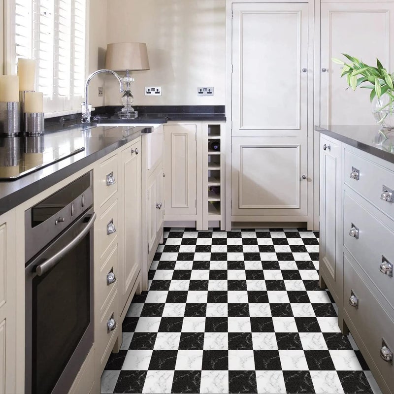 Alwayspon Alwayspon Vinyl Floor Tiles Sticker Waterproof Nonslip Splashback Thicken PVC Vinyl Flooring Tiles Selfadhesive Peel and Stick 12inchx12inch30x30cm Black and White Marble