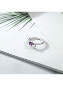 GEM STONE KING 925 Sterling Silver Purple Amethyst And White Opal Bypass Ring For Women (0.74 Cttw Gemstone February Birthstone Round 4Mm Available In Size 5 6 7 8 9)  - Image 3