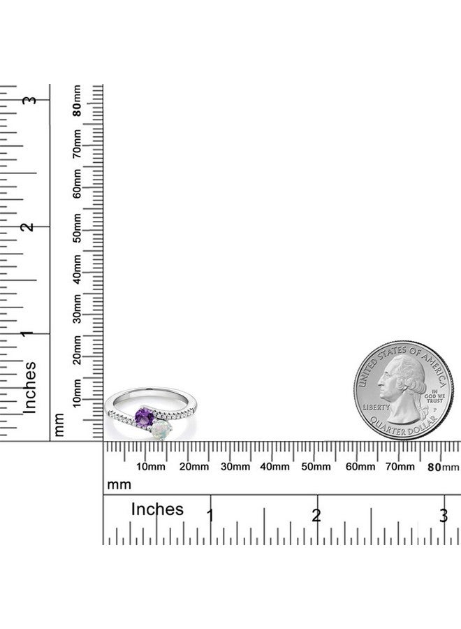 GEM STONE KING 925 Sterling Silver Purple Amethyst And White Opal Bypass Ring For Women (0.74 Cttw Gemstone February Birthstone Round 4Mm Available In Size 5 6 7 8 9) - Image 4