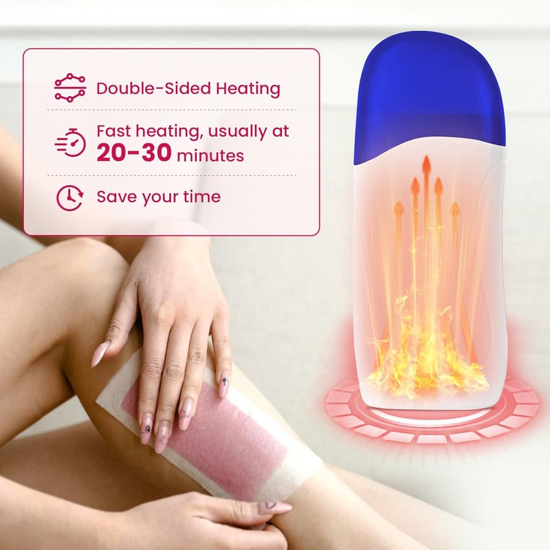Charmonic Roll On Wax Kit, Portable Wax Roller Kit for Coarse/Fine Hair Removal, Beginners Waxing Roller for All Skin Types with 3 Pcs 100g Roll Cartridge, 100 Non-Woven Strips & 10 After Oil Wipes (F1_White) Market demand focused build - Image 2