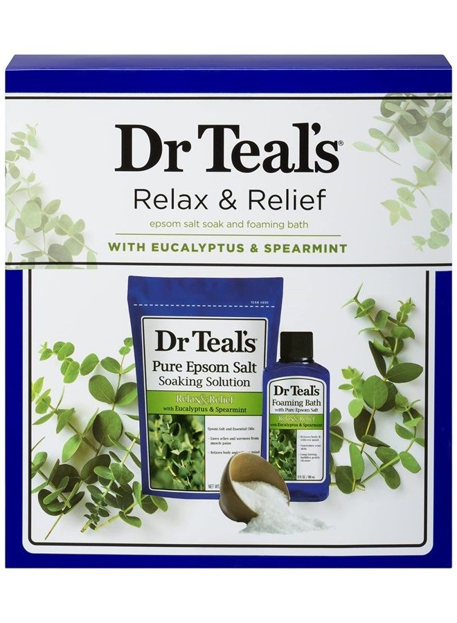 Dr Teal's Eucalyptus Epsom Salt & Foaming Bath Oil Sampler Gift Set - Give The Gift of Rejuvenation & Self Care! - 14 oz Bag of Eucalyptus Bath Salts & 3 oz Bottle of Eucalyptus Foaming Bath Oil - Image 2