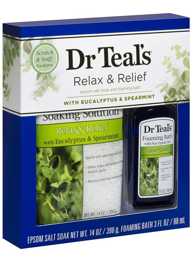 Dr Teal's Eucalyptus Epsom Salt & Foaming Bath Oil Sampler Gift Set - Give The Gift of Rejuvenation & Self Care! - 14 oz Bag of Eucalyptus Bath Salts & 3 oz Bottle of Eucalyptus Foaming Bath Oil - Image 3