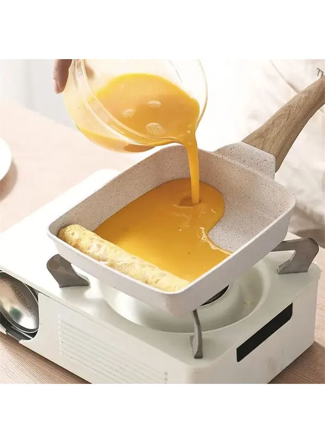 Creamy White Deep Artificial Jade Frying Pan Easy to Clean Lightweight Durable Non Stick Surface Quick Even Heating Portable Design Hanging Storage 99 Cooking Methods For Japanese Tamagoyaki Perfectly Crispy Outdoor Picnic RV Kitchen - Image 1