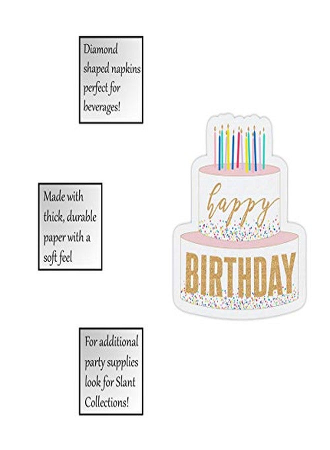 Slant Collections Birthday Napkins Cake Shaped Die-Cut Gold Foil Disposable Paper Party Napkins, 20-Count, Happy Birthday - Image 3