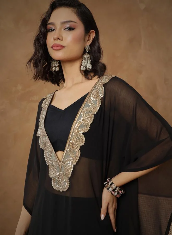 Sassafras  Black Embroidered Kaftan, Cami and Straight Pants Set for Women | Best Price UAE
