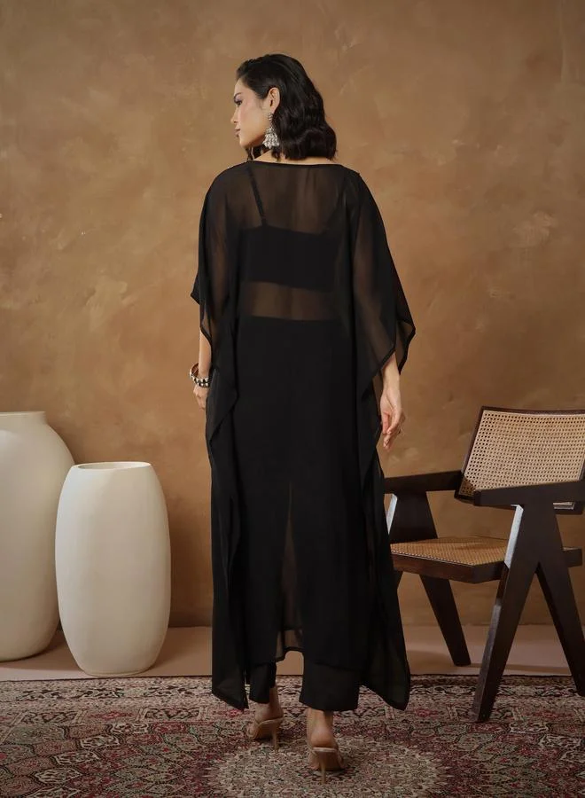 Sassafras  Black Embroidered Kaftan, Cami and Straight Pants Set for Women | Best Price UAE