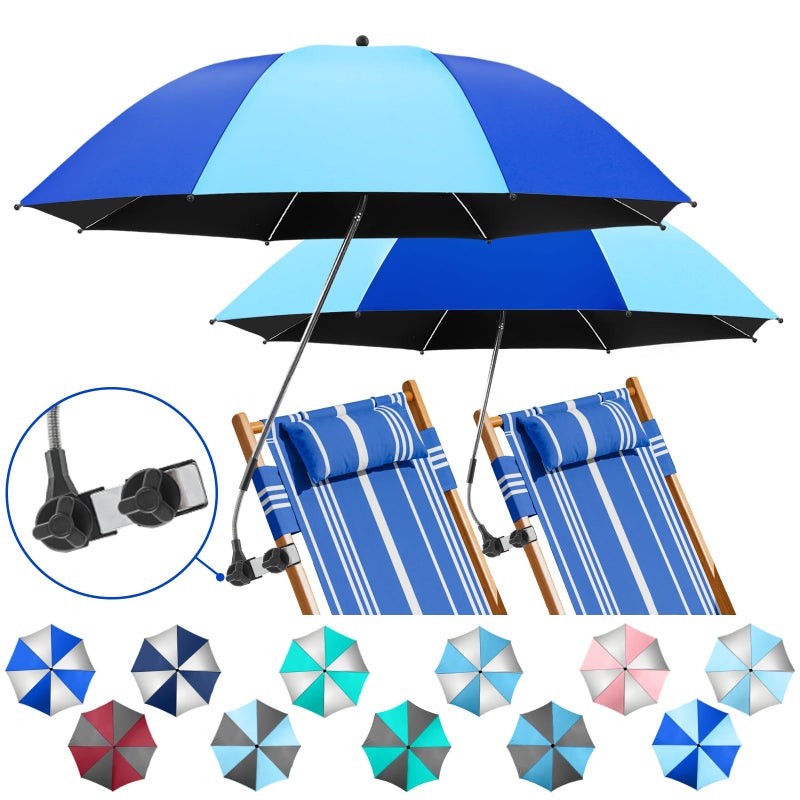 NBtoUS 2 Pack Chair Beach Umbrella with 360 Universal Clamp UPF50 Umbrella Outdoor Patio Sun Protection for Chairs Beach Patio Use Azure BlueLight Azure Blue Not Include Chair - Image 2