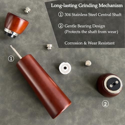 TLYSXPRO Wooden Salt and Pepper Grinder Set – Refillable Salt and Pepper Mill with Adjustable Upgraded Large Size Ceramic Burr – Manual Pepper Grinder with Beech Wood Body – 8.3” Tall - Image 5