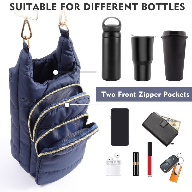 Dealkion Water Bottle Holder with Strap Water Bottle Carrier Bag with Strap Quilted Puffer Hydrobag Sling Purse Crossbody Bags for Women Walking Hiking Cycling - Image 4