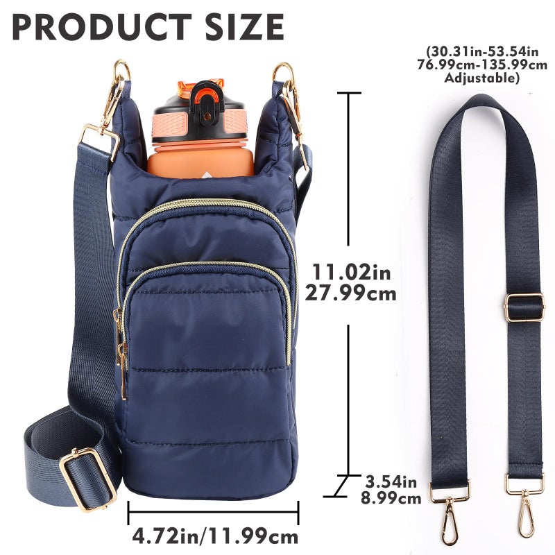 Dealkion Water Bottle Holder with Strap Water Bottle Carrier Bag with Strap Quilted Puffer Hydrobag Sling Purse Crossbody Bags for Women Walking Hiking Cycling - Image 5