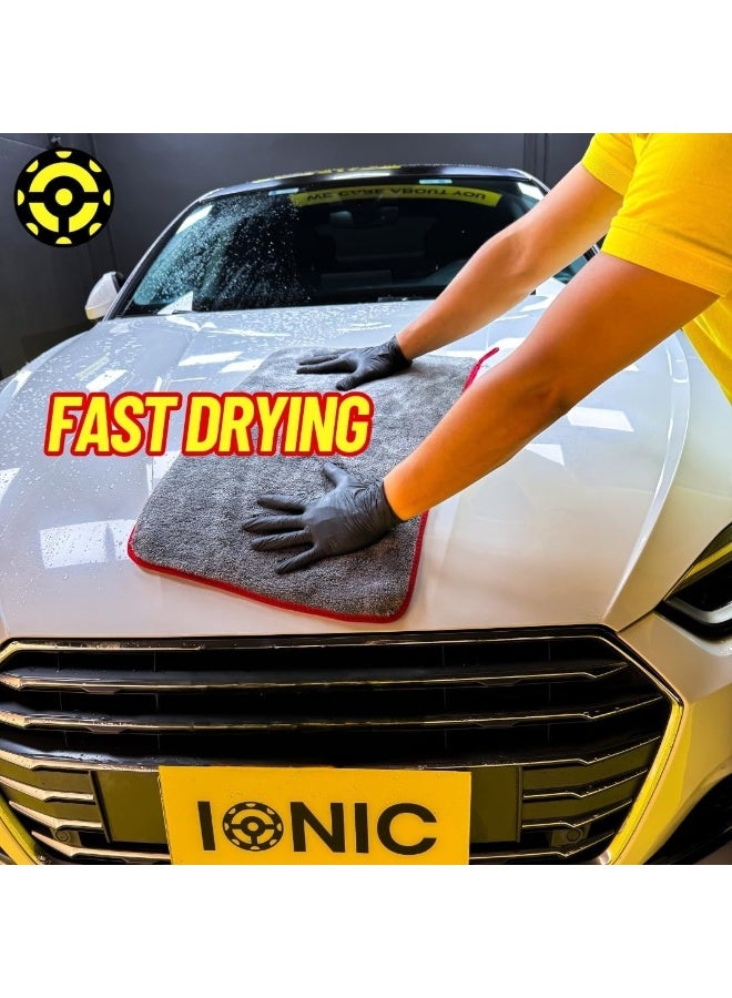 ايونك مناشف تنظيف فائقة السماكة من الألياف الدقيقة - عبوة من 3 قطع، فائقة الامتصاص، لا تترك وبرًا ولا تخدش، مناسبة للسيارة والمنزل والمكتب، رمادي 40×40 سم - Image 2