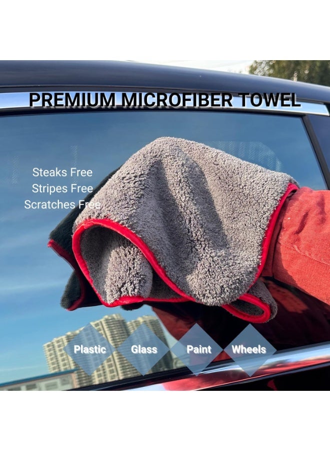 مناشف تنظيف فائقة السماكة من الألياف الدقيقة - عبوة من 3 قطع، فائقة الامتصاص، لا تترك وبرًا ولا تخدش، مناسبة للسيارة والمنزل والمكتب، رمادي 40×40 سم - Image 4