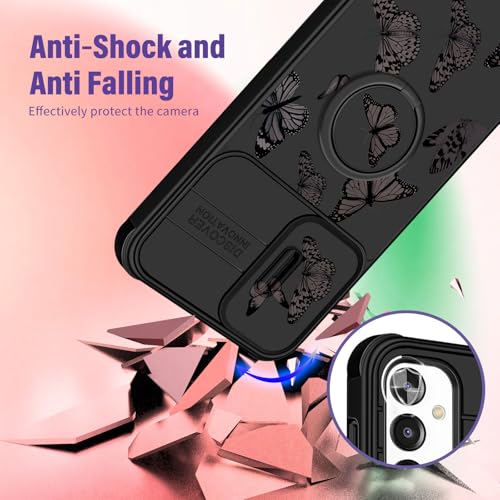 Funermei for Samsung Galaxy A16/A17 5G Phone Case - Women Girls Cute Phone Cover Girly Pretty Aesthetic Black Butterfly Unique Design with Camera Cover Ring Stand Funda for Galaxy A16/A17 5G Case - Image 3