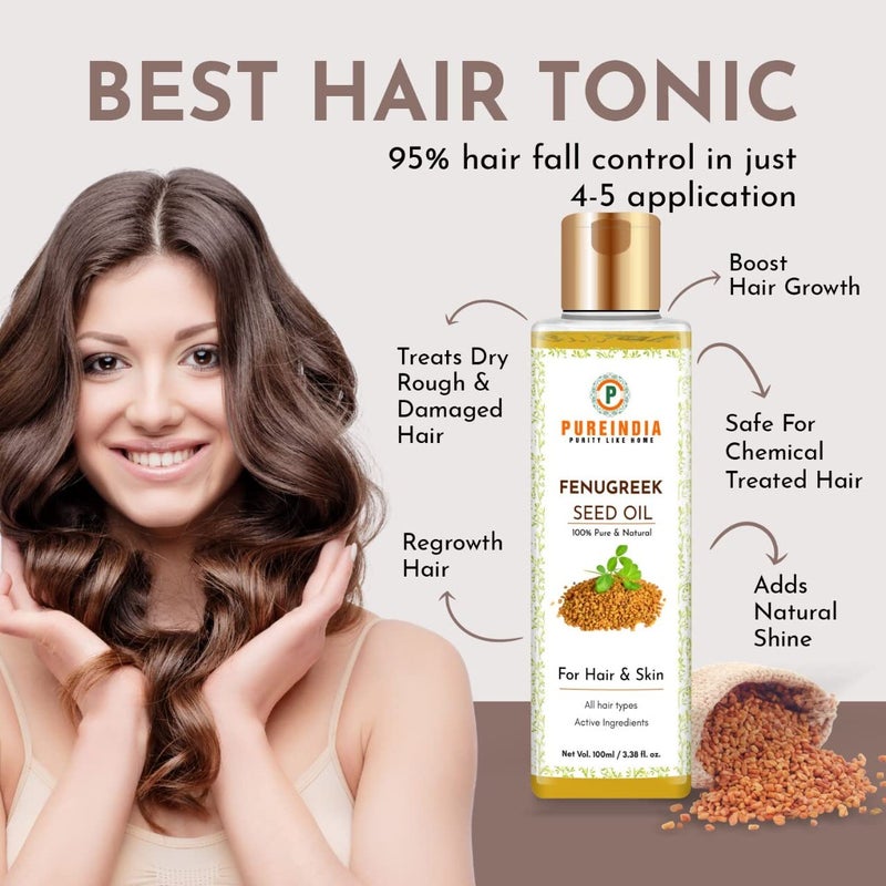 Pureindia Pure FenugreekSeed Oil For Hair SkinFor Hair Fall Control Fast Hair Growth 100ml Pack of 1 Natural Therapeutic Grade - Image 3