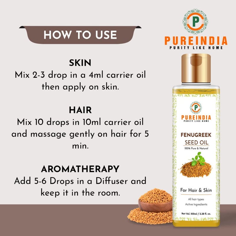Pureindia Pure FenugreekSeed Oil For Hair SkinFor Hair Fall Control Fast Hair Growth 100ml Pack of 1 Natural Therapeutic Grade - Image 5