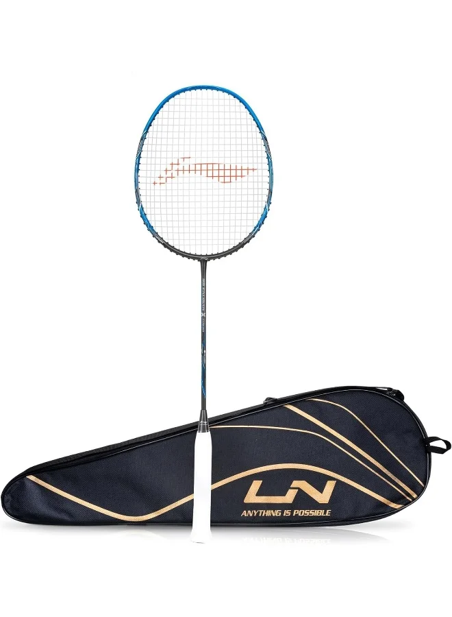 Li-Ning Li-Ning 3D Calibar X Combat Carbon Graphite Badminton Strung Racquet (85 Grams, 30 Lbs String Tension) and Full cover (Charcoal/Blue)